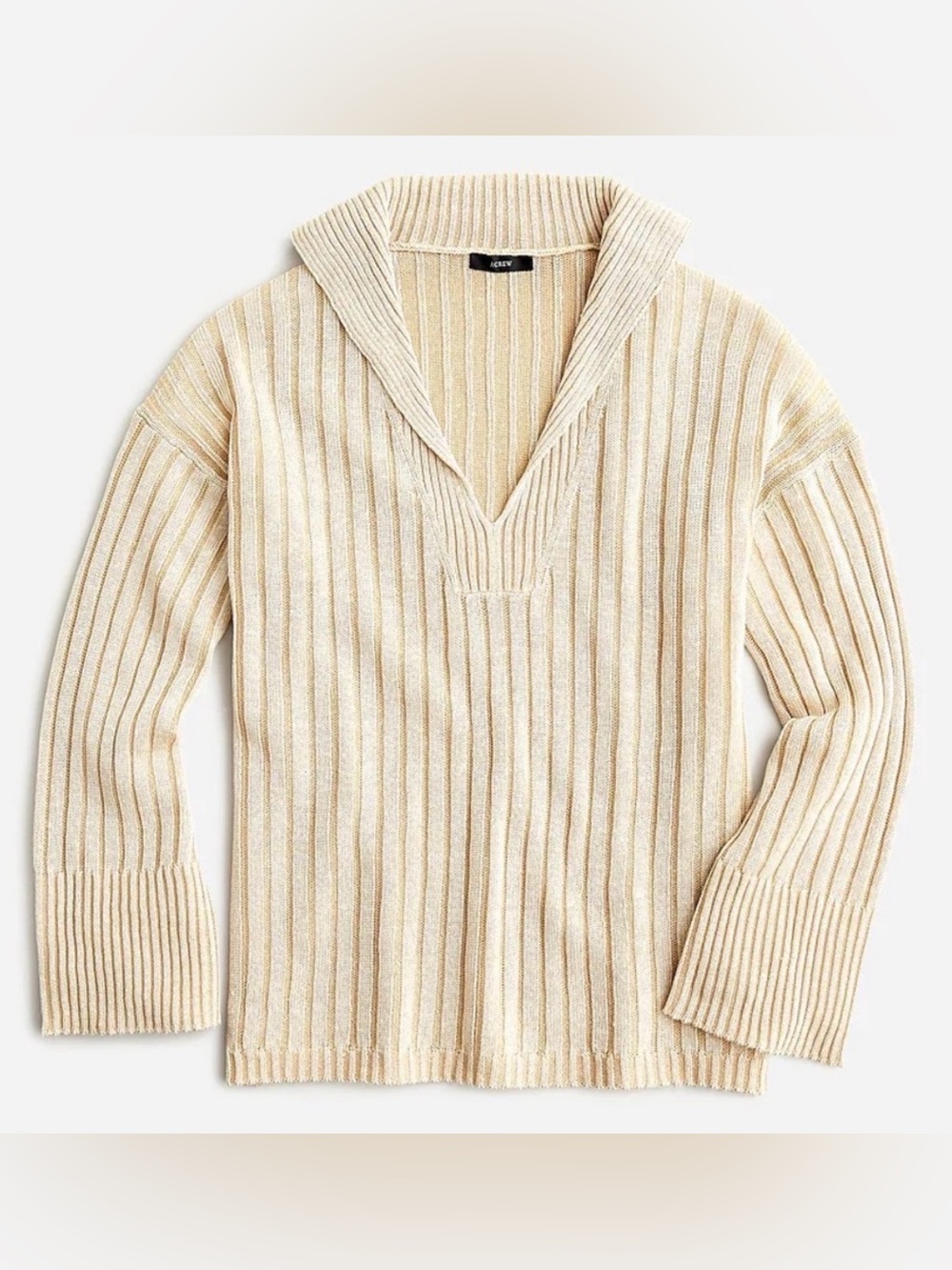 J. Crew Relaxed Linen Blend Collared Sweater Tan Size S/M Style BH457